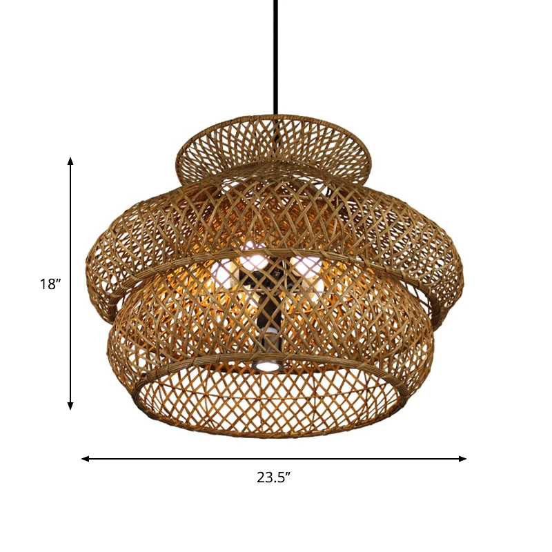 2-laags ophanghanger Retro Bamboe LED Houten Hanglampset voor Restaurant Clearhalo