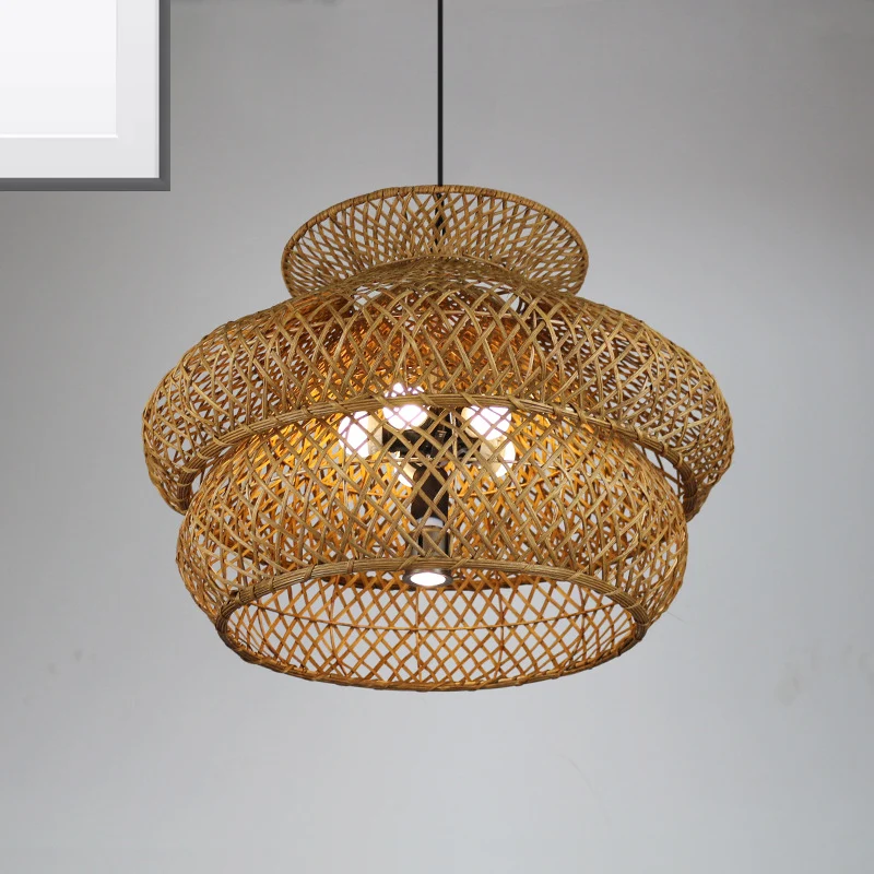 2-laags ophanghanger Retro Bamboe LED Houten Hanglampset voor Restaurant Clearhalo