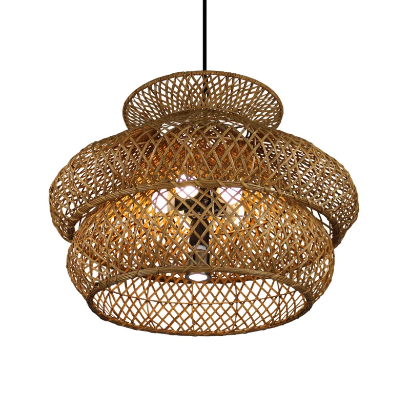 2-laags ophanghanger Retro Bamboe LED Houten Hanglampset voor Restaurant Clearhalo