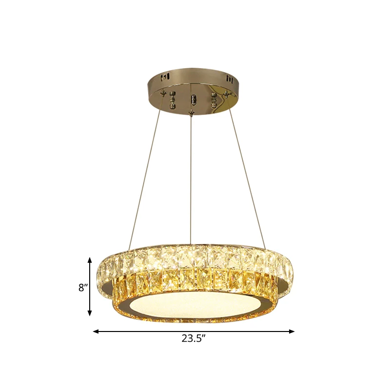 2-laags ronde LED-hanglamp moderne gouden kristallen ingebedde kroonluchter voor eetkamer, 16 "/23,5"/31,5 "diam. Clearhalo