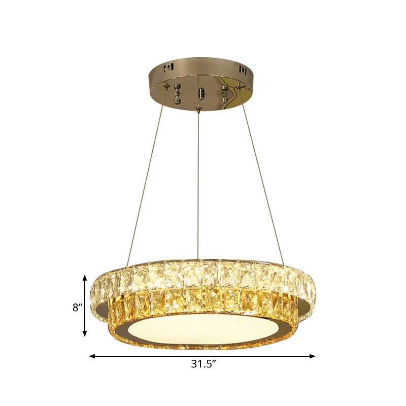 2-laags ronde LED-hanglamp moderne gouden kristallen ingebedde kroonluchter voor eetkamer, 16 "/23,5"/31,5 "diam. Clearhalo