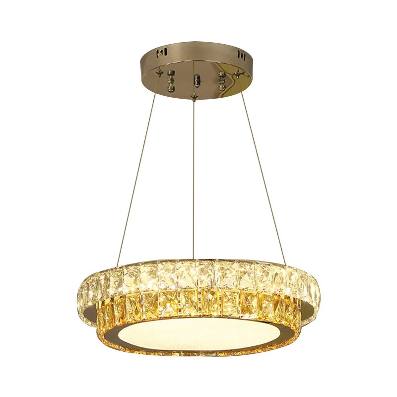2-laags ronde LED-hanglamp moderne gouden kristallen ingebedde kroonluchter voor eetkamer, 16 "/23,5"/31,5 "diam. Clearhalo