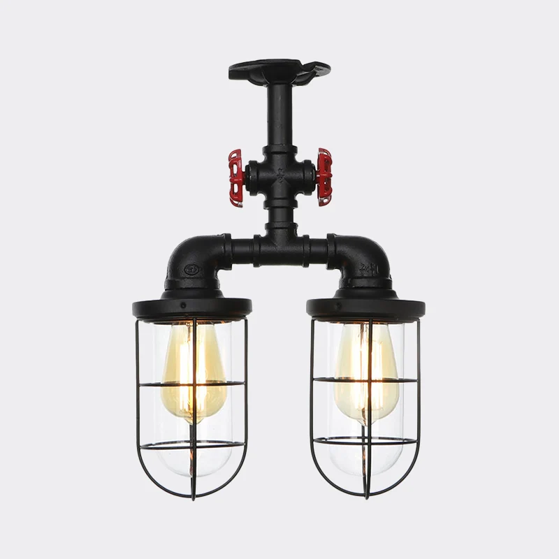 2-lampen inbouw boerderij draadkooi helder glas halfverzonken plafondarmatuur zwart Clearhalo
