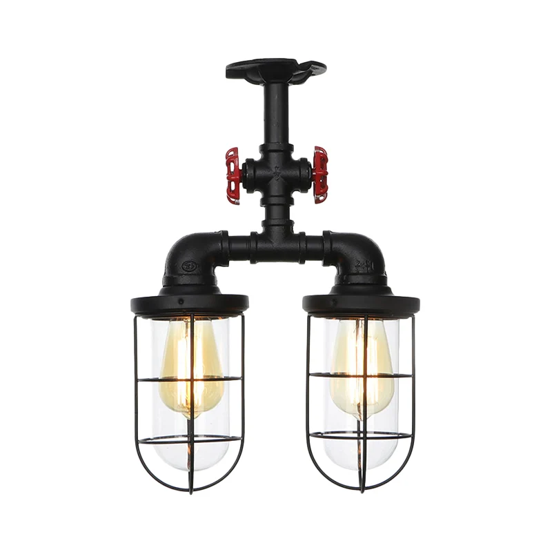 2-lampen inbouw boerderij draadkooi helder glas halfverzonken plafondarmatuur zwart Clearhalo
