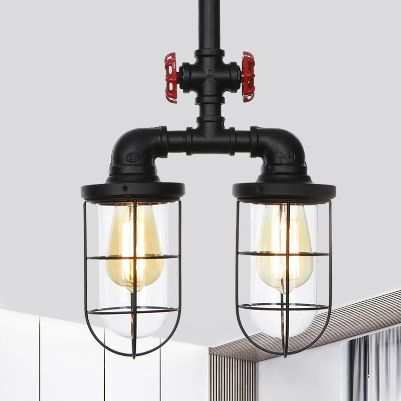 2-lampen inbouw boerderij draadkooi helder glas halfverzonken plafondarmatuur zwart Clearhalo