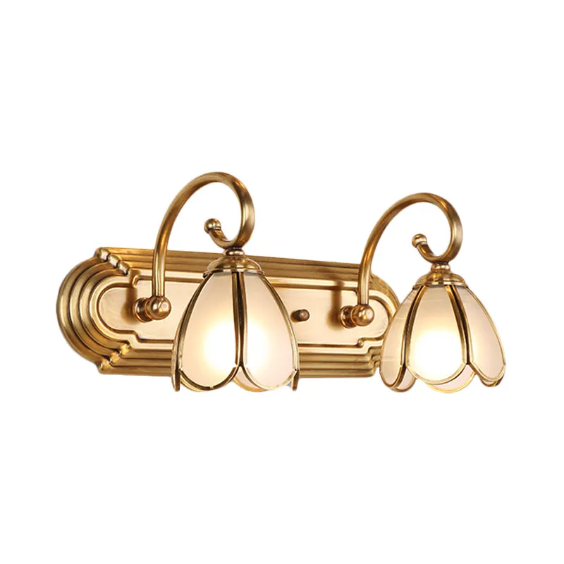 2-lamps wandgemonteerde ijdelheidslamp koloniale bloesem crèmekleurige glazen wandkandelaar verlichting goud Clearhalo