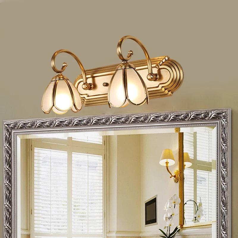 2-lamps wandgemonteerde ijdelheidslamp koloniale bloesem crèmekleurige glazen wandkandelaar verlichting goud Clearhalo