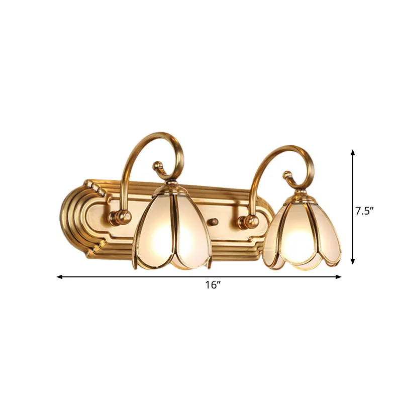 2-lamps wandgemonteerde ijdelheidslamp koloniale bloesem crèmekleurige glazen wandkandelaar verlichting goud Clearhalo