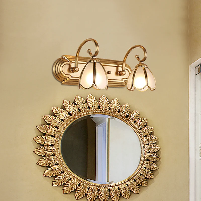 2-lamps wandgemonteerde ijdelheidslamp koloniale bloesem crèmekleurige glazen wandkandelaar verlichting goud Clearhalo