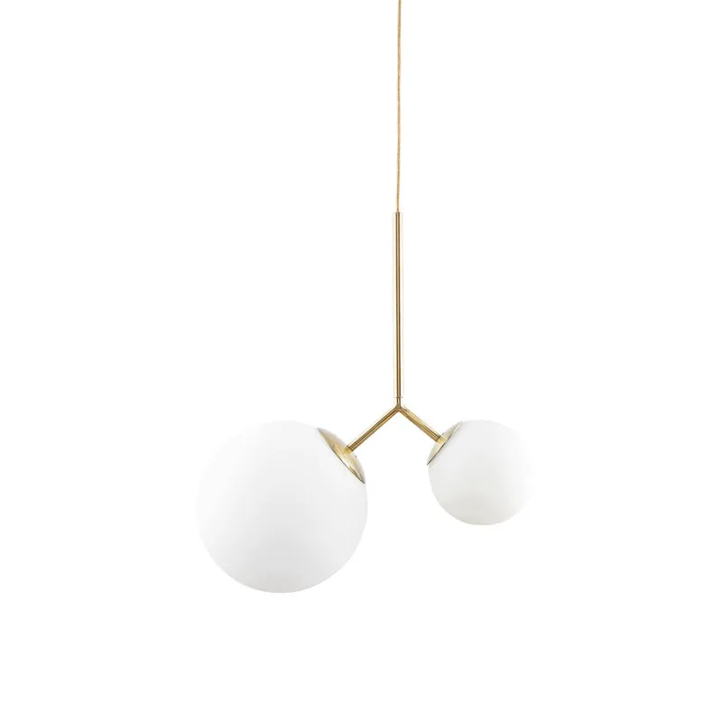 2-lichts hangende plafondlamp Nordic Gold hangende plafondlamp met bolvormige witte glazen kap Clearhalo