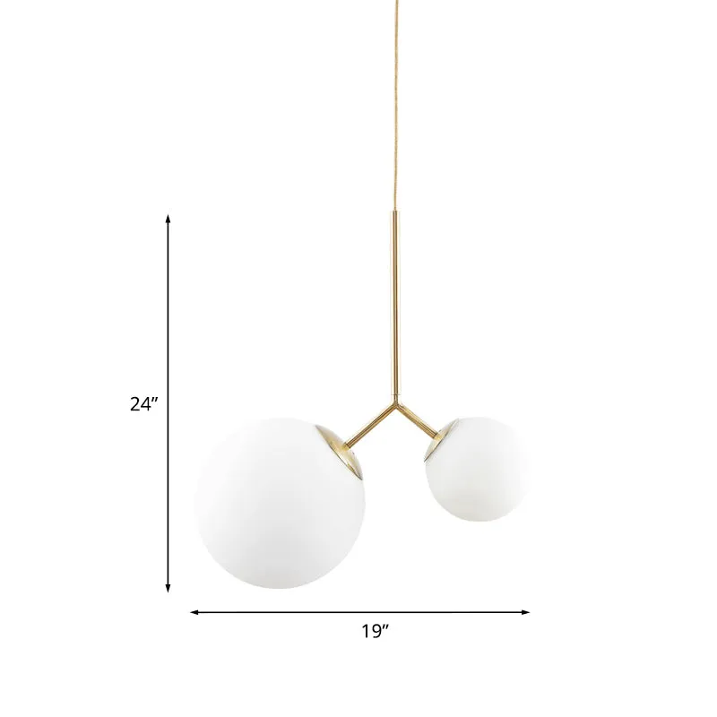 2-lichts hangende plafondlamp Nordic Gold hangende plafondlamp met bolvormige witte glazen kap Clearhalo