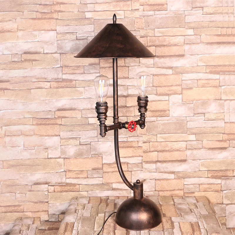 2-lichts kegeltafellamp industriële stijl antiek brons metalen bureaulamp met pijpontwerp Clearhalo
