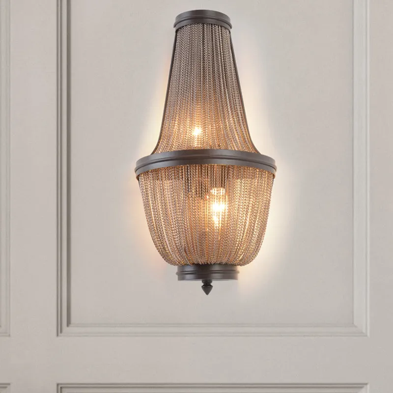 2-lichts wandkandelaar uit het midden van de eeuw met de hand geweven kwastjesrand aluminium inbouwwandlamp koffie/zilver...
