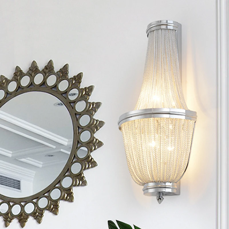 2-lichts wandkandelaar uit het midden van de eeuw met de hand geweven kwastjesrand aluminium inbouwwandlamp koffie/zilver...