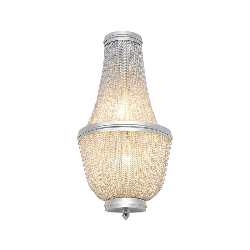 2-lichts wandkandelaar uit het midden van de eeuw met de hand geweven kwastjesrand aluminium inbouwwandlamp koffie/zilver...