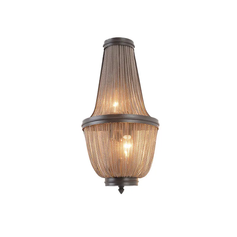 2-lichts wandkandelaar uit het midden van de eeuw met de hand geweven kwastjesrand aluminium inbouwwandlamp koffie/zilver...