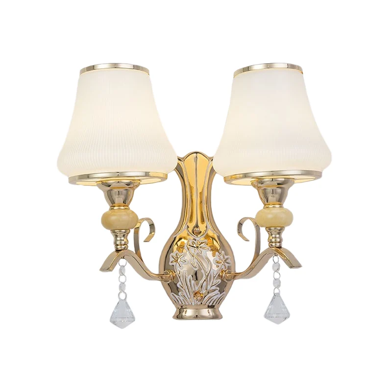 2-lichts wandkandelaarverlichting met belscherm geribbeld glas Scandinavische woonkamer wandgemonteerd lichtarmatuur goud...