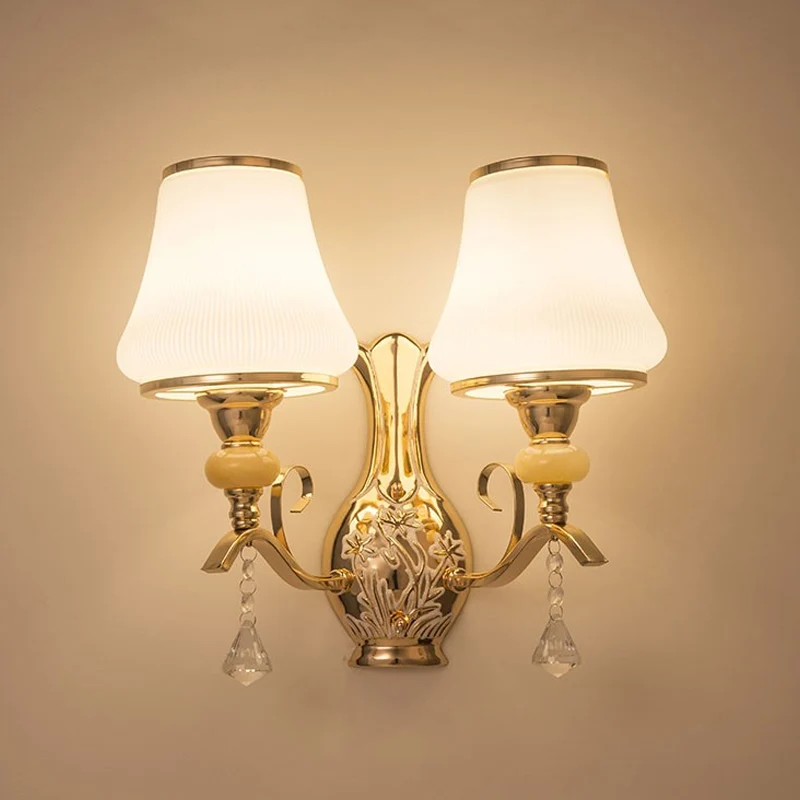 2-lichts wandkandelaarverlichting met belscherm geribbeld glas Scandinavische woonkamer wandgemonteerd lichtarmatuur goud...