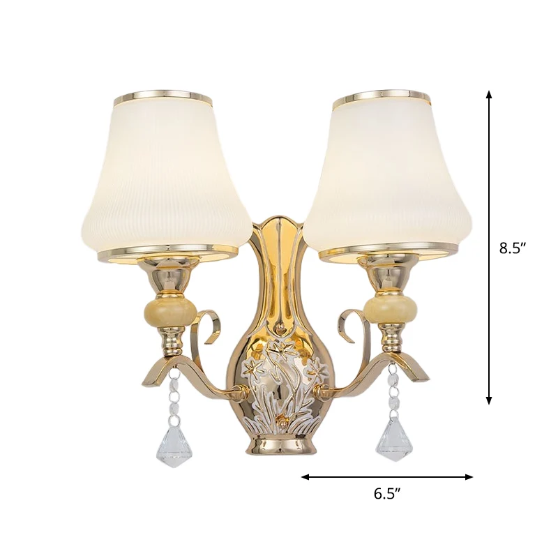2-lichts wandkandelaarverlichting met belscherm geribbeld glas Scandinavische woonkamer wandgemonteerd lichtarmatuur goud...