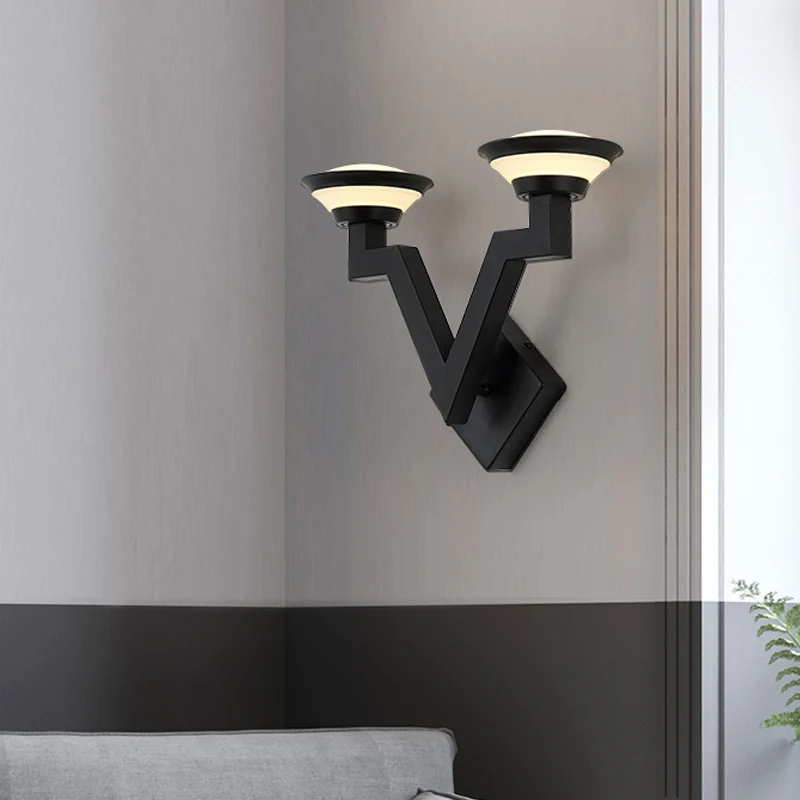 2-lichts wandlamp land V-vormig metalen schanslamp zwart voor woonkamer Clearhalo