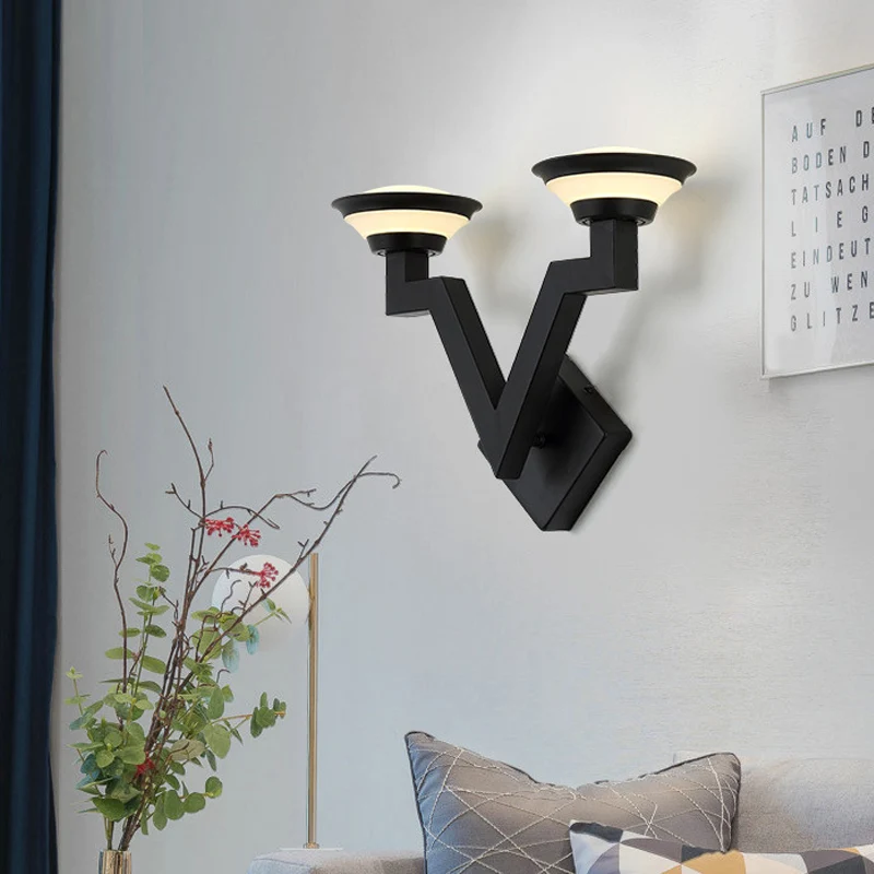 2-lichts wandlamp land V-vormig metalen schanslamp zwart voor woonkamer Clearhalo