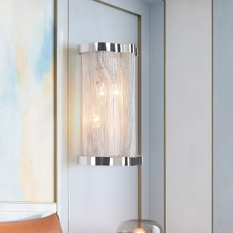 2-lichts wandlamp met kwastjes, vintage aluminium wandlamp met cilinderkap goud/zilver Clearhalo