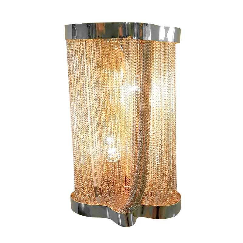 2-lichts wandlamp met kwastjes, vintage aluminium wandlamp met cilinderkap goud/zilver Clearhalo