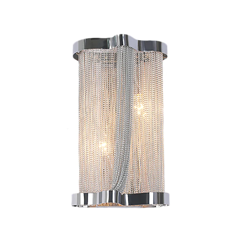 2-lichts wandlamp met kwastjes, vintage aluminium wandlamp met cilinderkap goud/zilver Clearhalo