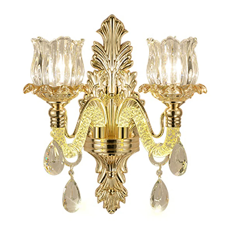 2-lichts wandmontage verlichting vintage bloemknop helder gesneden glazen wandlampset goud Clearhalo