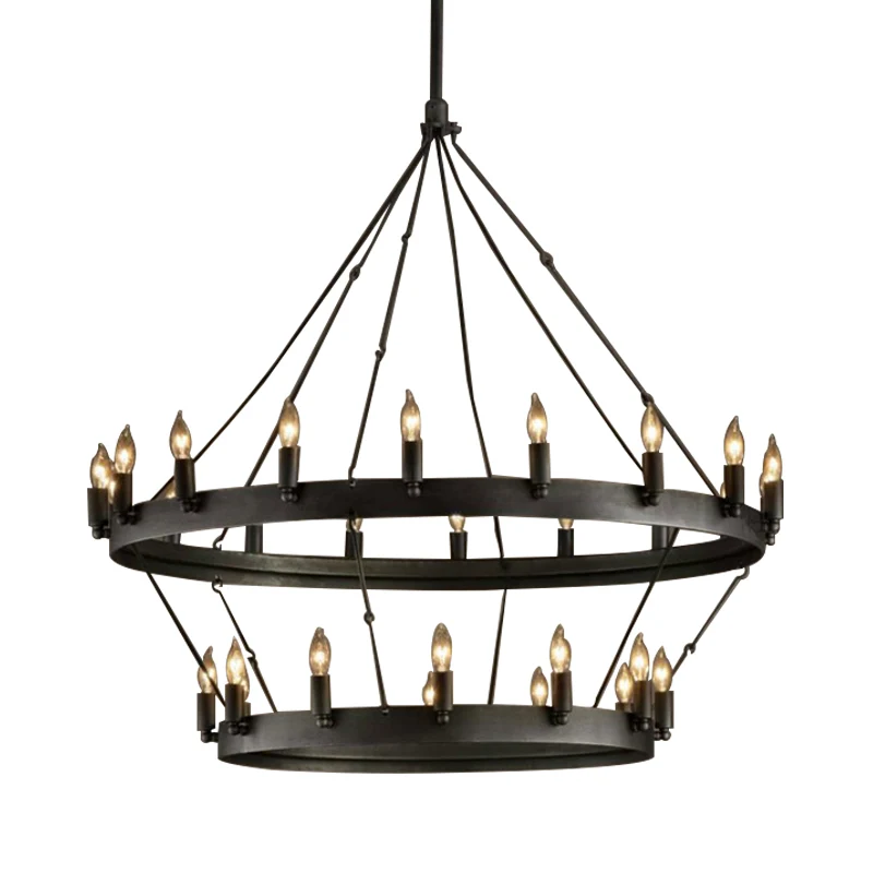 30-lichts hanglamp kaarsstijl Platteland Zwart metalen kroonluchterverlichting met ronde ring Clearhalo