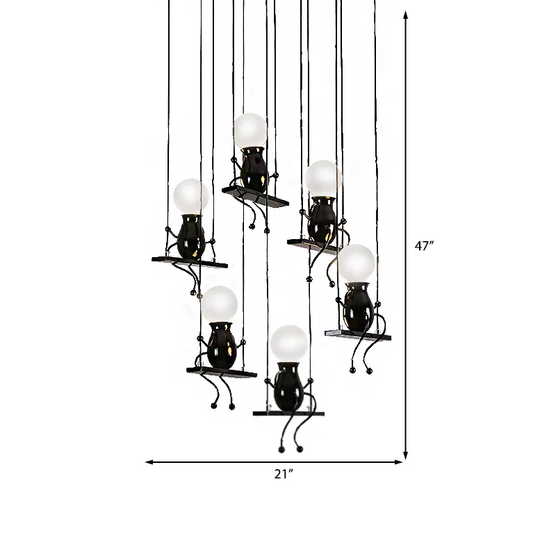 3/4/6 lampen Little People multi-hanglamp, moderne metalen hanglamp zwart Clearhalo