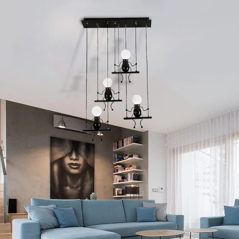 3/4/6 lampen Little People multi-hanglamp, moderne metalen hanglamp zwart Clearhalo