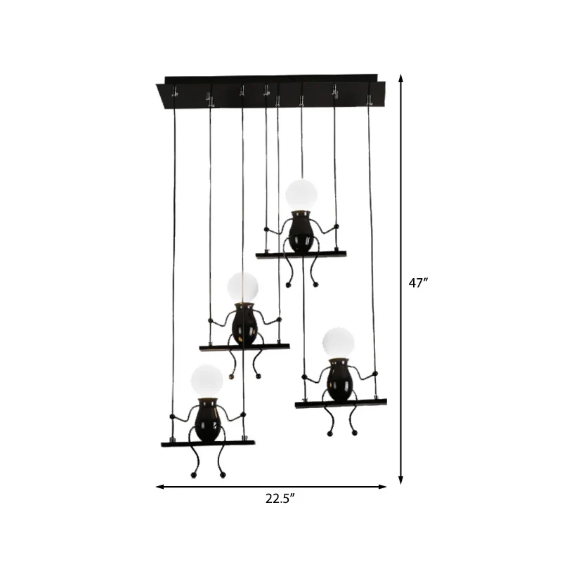 3/4/6 lampen Little People multi-hanglamp, moderne metalen hanglamp zwart Clearhalo