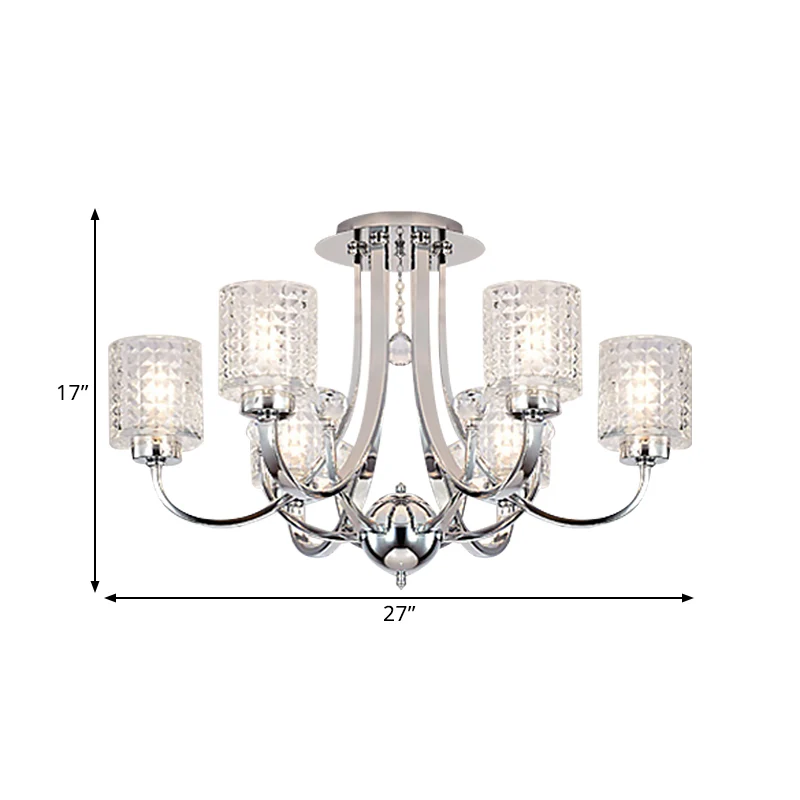 3/4/6 Lampen Wervelarm Semi Flush Modern Chroom Metaal Plafondmontage Armatuur Met Cilinder Kristallen Schaduw Clearhalo