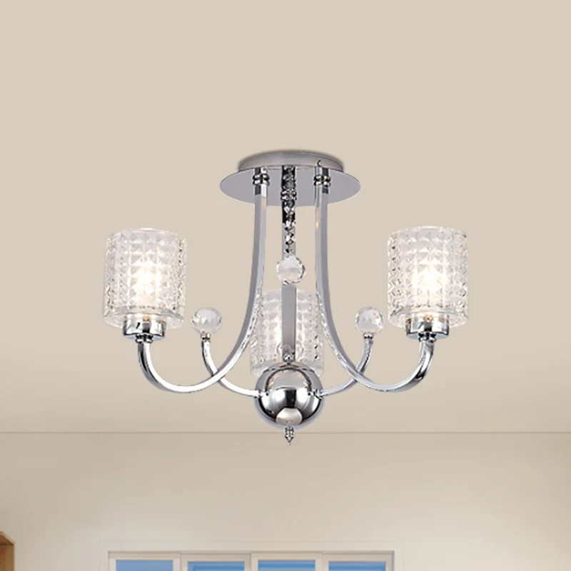 3/4/6 Lampen Wervelarm Semi Flush Modern Chroom Metaal Plafondmontage Armatuur Met Cilinder Kristallen Schaduw Clearhalo