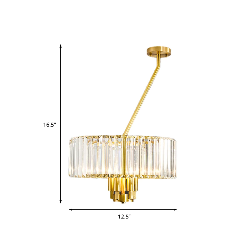 3/4/6 Lichten Drum Kroonluchter Verlichting Moderne Stijl Heldere Kristallen Hanglamp Gouden Afwerking Clearhalo