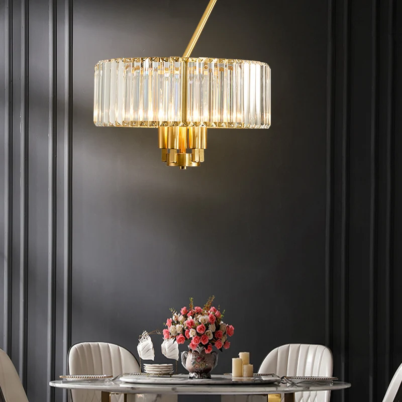3/4/6 Lichten Drum Kroonluchter Verlichting Moderne Stijl Heldere Kristallen Hanglamp Gouden Afwerking Clearhalo