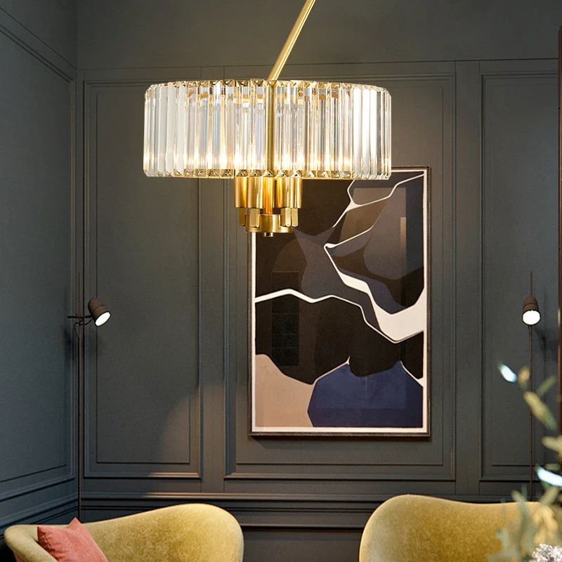 3/4/6 Lichten Drum Kroonluchter Verlichting Moderne Stijl Heldere Kristallen Hanglamp Gouden Afwerking Clearhalo