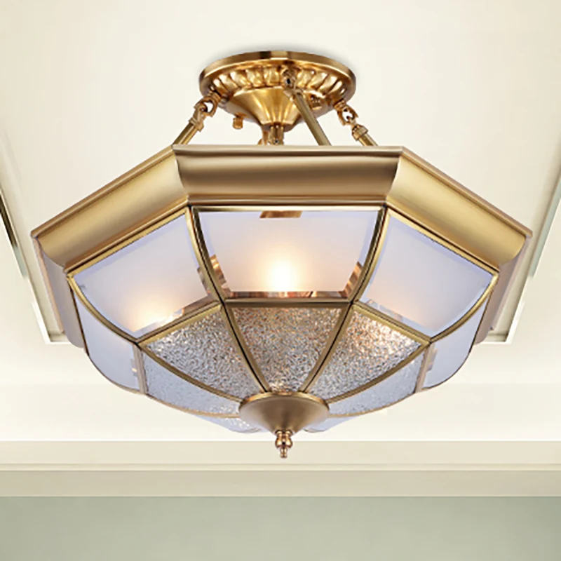 3/4-lichts wit glas semi-inbouw kolonialistische messing omgekeerde woonkamer dicht bij plafondverlichting, 16"/19,5" W Cl...