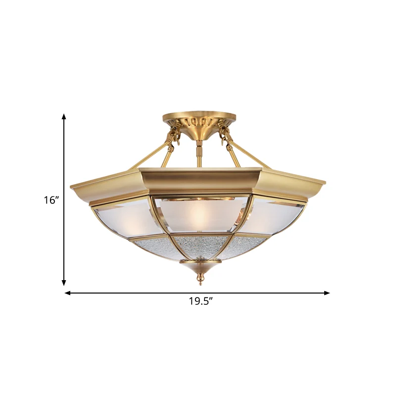 3/4-lichts wit glas semi-inbouw kolonialistische messing omgekeerde woonkamer dicht bij plafondverlichting, 16"/19,5" W Cl...