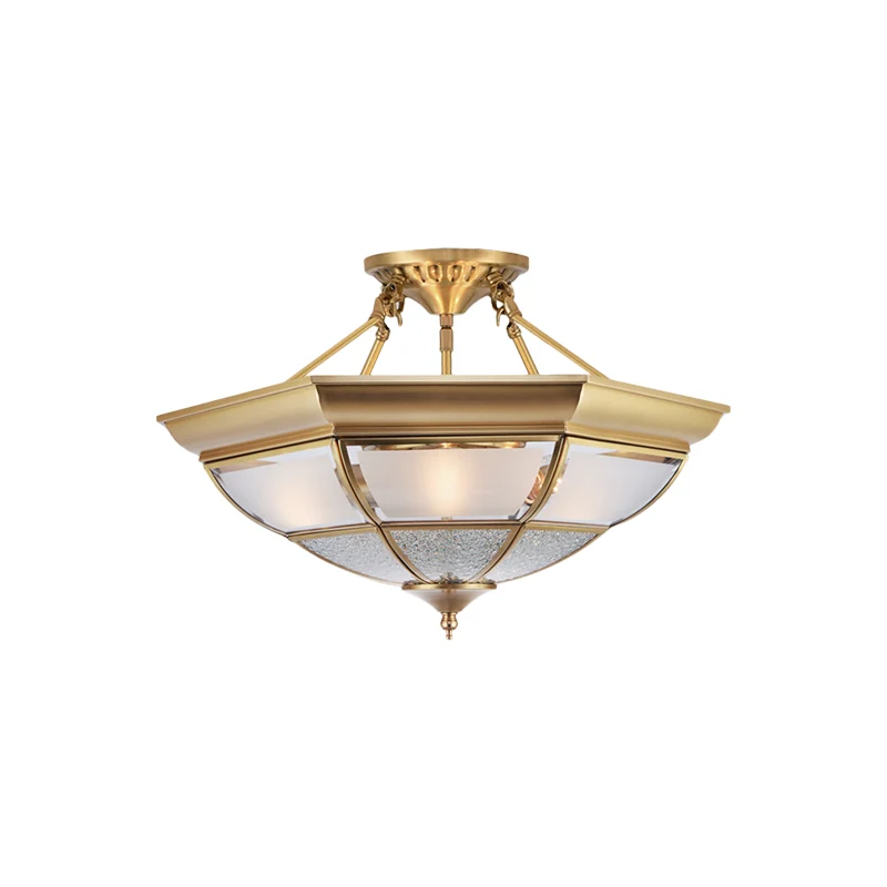 3/4-lichts wit glas semi-inbouw kolonialistische messing omgekeerde woonkamer dicht bij plafondverlichting, 16"/19,5" W Cl...