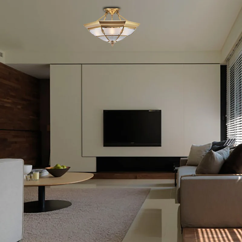 3/4-lichts wit glas semi-inbouw kolonialistische messing omgekeerde woonkamer dicht bij plafondverlichting, 16"/19,5" W Cl...