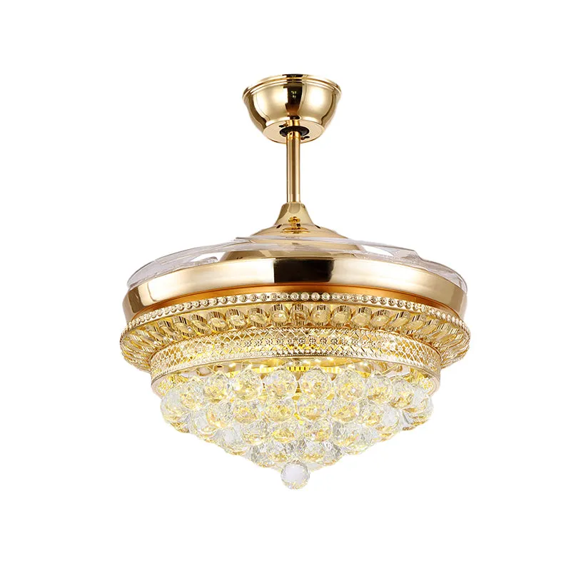 35,5" brede LED-ventilatorlichtset met 4 bladen, eenvoudige conische weelderige ingelegde kristallen semi-inbouwlamp goud...