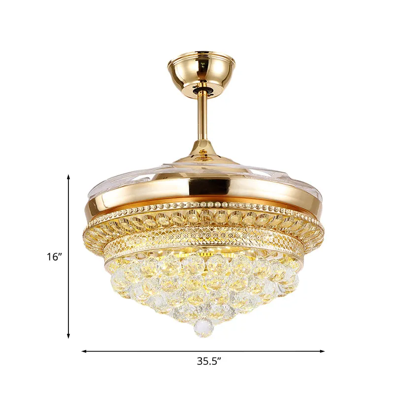 35,5" brede LED-ventilatorlichtset met 4 bladen, eenvoudige conische weelderige ingelegde kristallen semi-inbouwlamp goud...