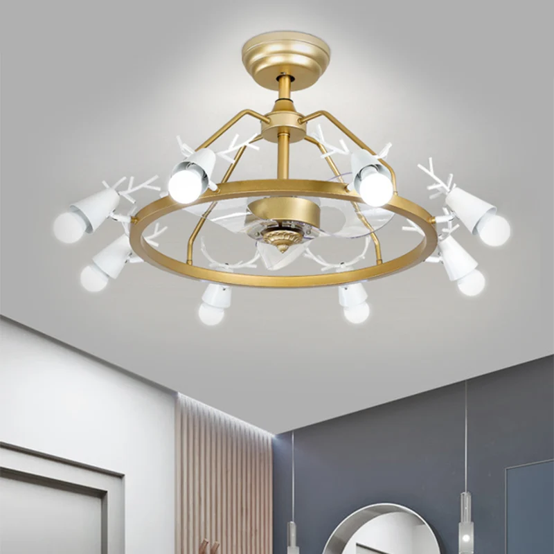 35,5" brede taps toelopende ring semi-inbouwlamp modernistisch acryl 8-lamps gouden 3-bladige hangende ventilatorlicht met...