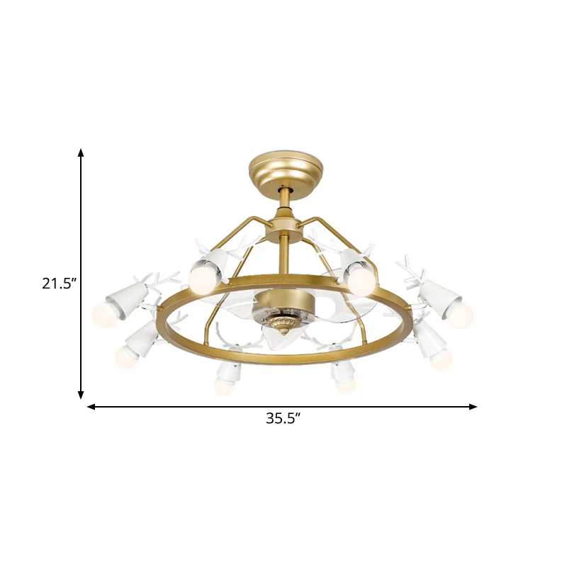 35,5" brede taps toelopende ring semi-inbouwlamp modernistisch acryl 8-lamps gouden 3-bladige hangende ventilatorlicht met...