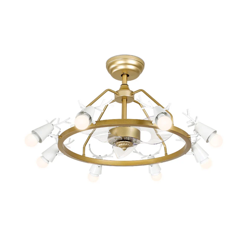 35,5" brede taps toelopende ring semi-inbouwlamp modernistisch acryl 8-lamps gouden 3-bladige hangende ventilatorlicht met...