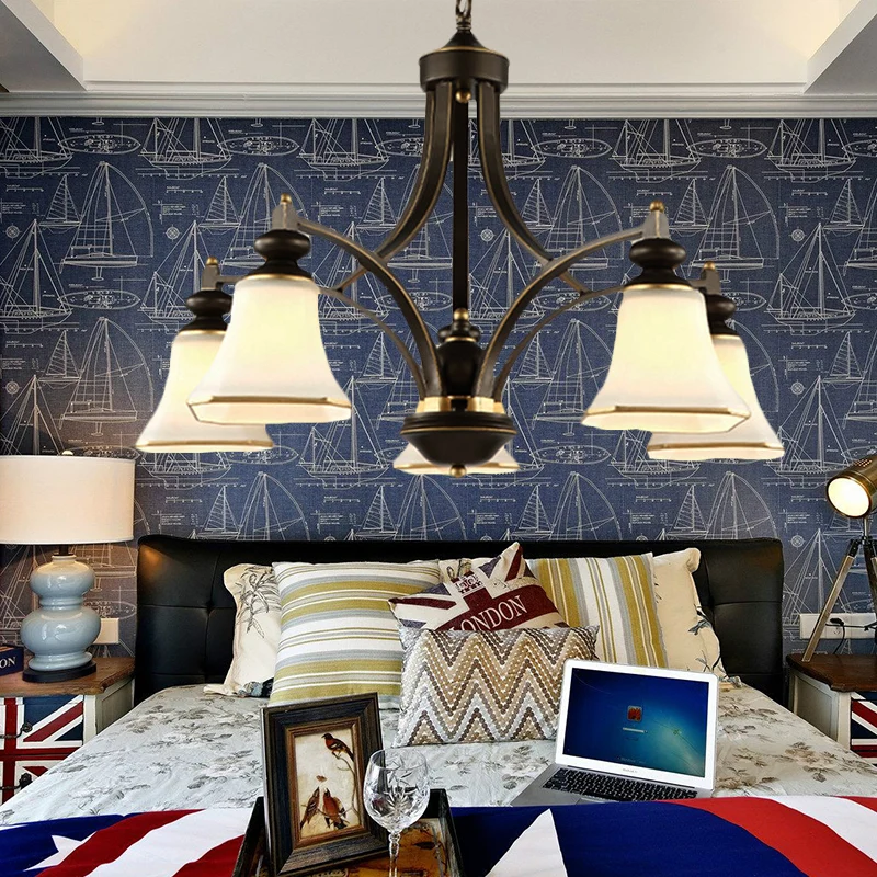 3/5/6 lampen bel schaduw kroonluchter klassiek antiek messing matglazen hanglamp Clearhalo