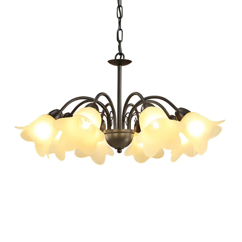 3/5/6 lampen eetkamer kroonluchter retro zwarte afwerking plafond hangende verlichting met bloemvormige melkachtige glazen...