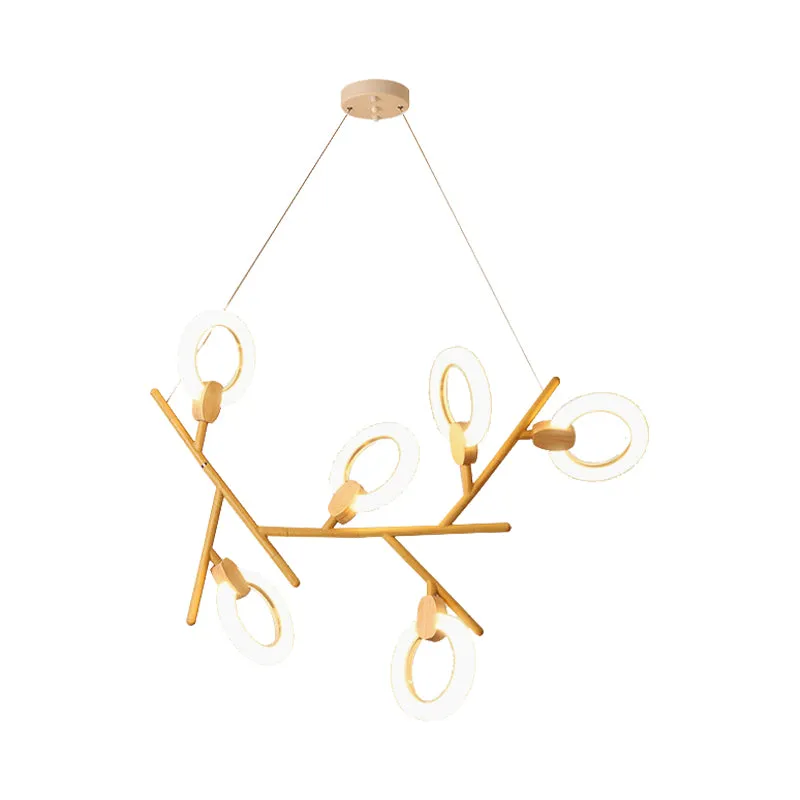 3/5/6 lampen keukenplafondlamp met tak acryl kap natuurlijke houten kroonluchterlamp Clearhalo